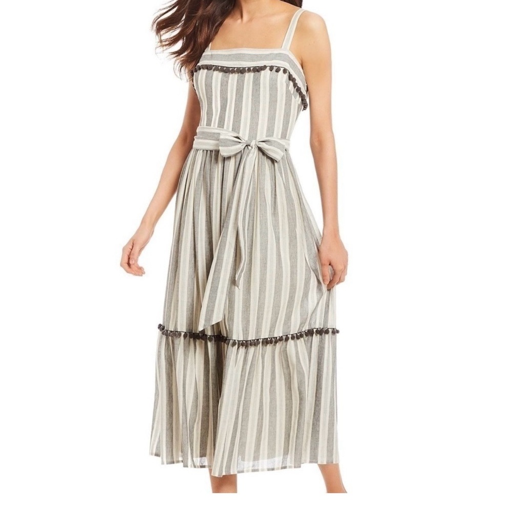 Maggy London Danni Dress Cotton Painted Striped
Flounce Midi Sundress Size 8